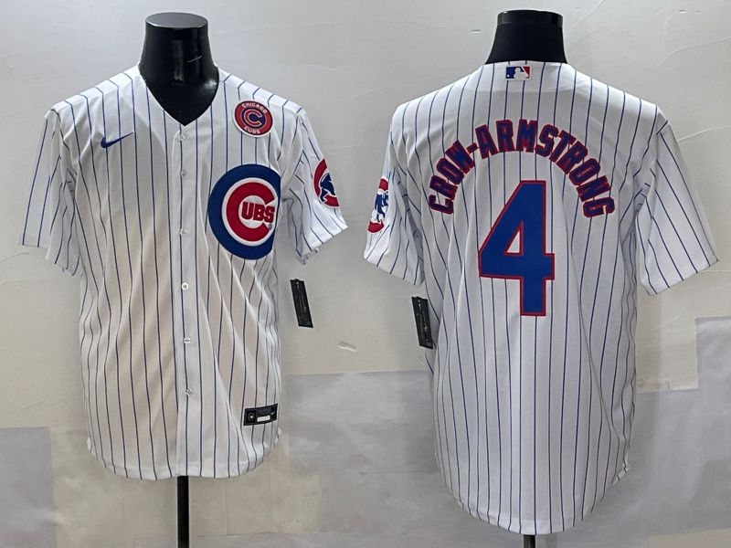 Men Chicago Cubs #4 Crow-Armstrong White Stripe Game 2025 Nike MLB Jersey style 6->chicago cubs->MLB Jersey